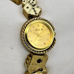 Jenni B Gold Tone Bracelet Watch with Game-Style Link Accents